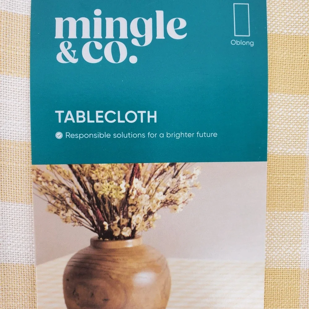 Mingle & Co Yellow Gingham Oblong Tablecloth 60x102 Farmhouse Cottagecore Spring